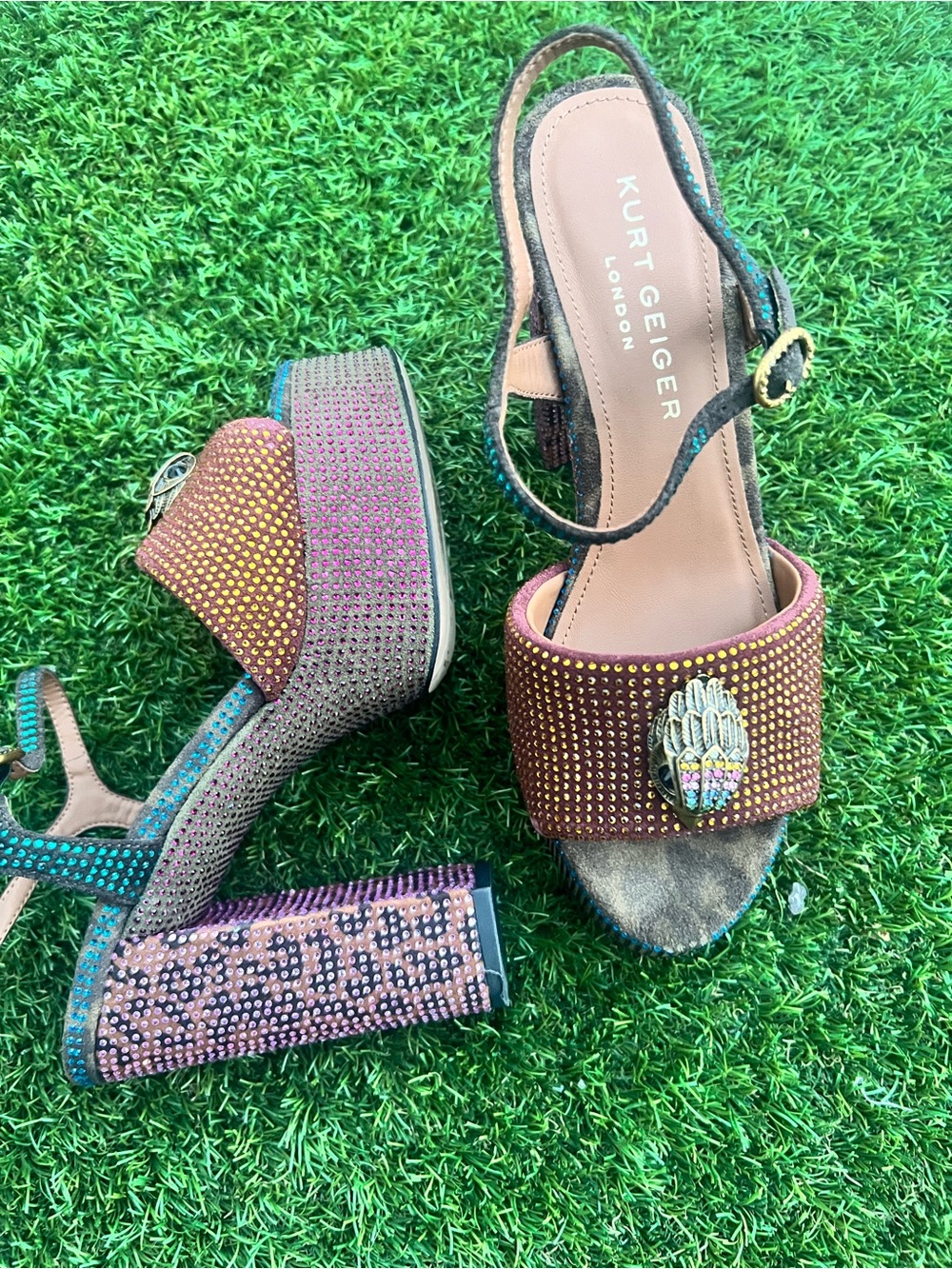 Kurt Geiger Multicolor Jeweled Block Heel Sandals
